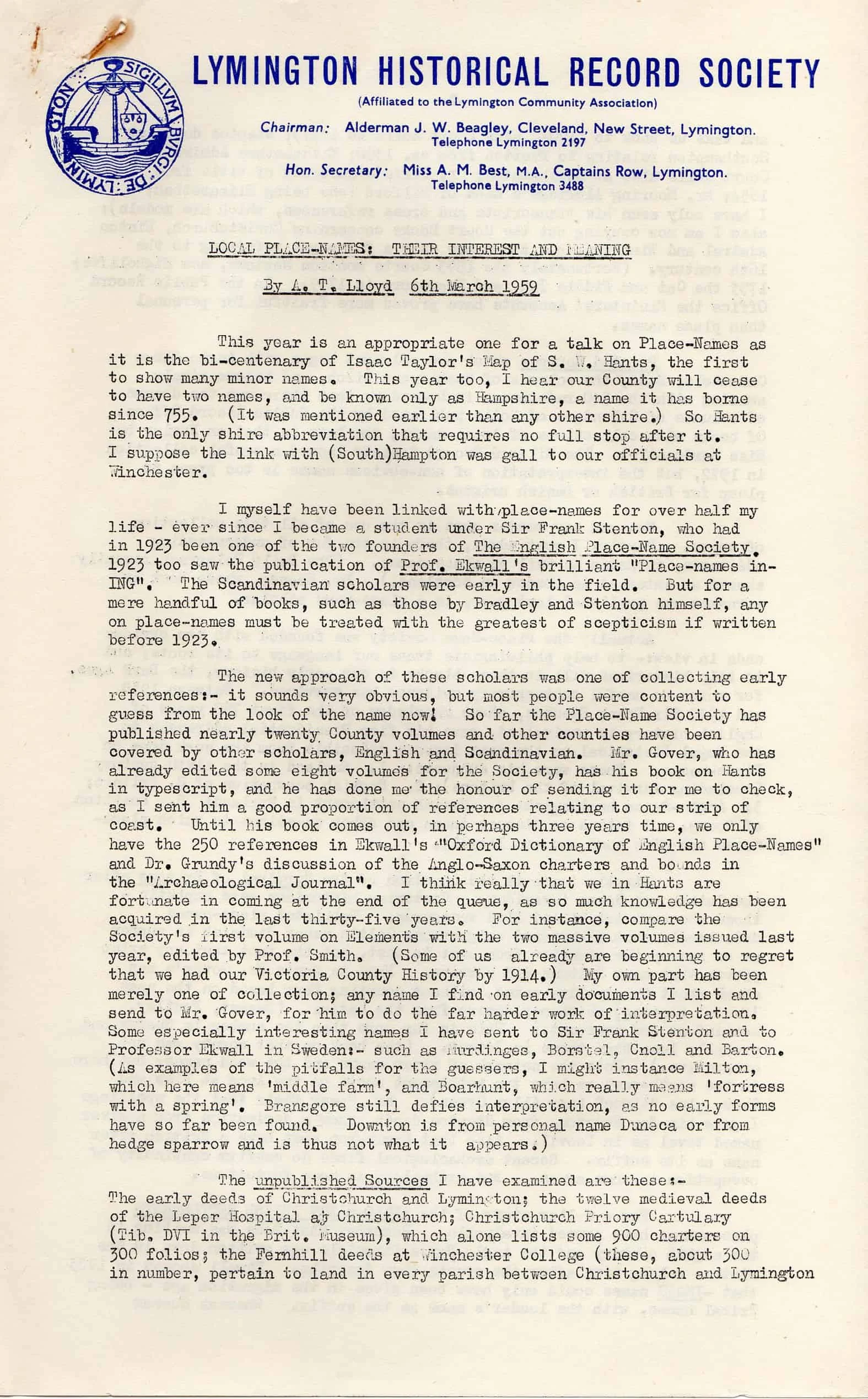 paper on local place names