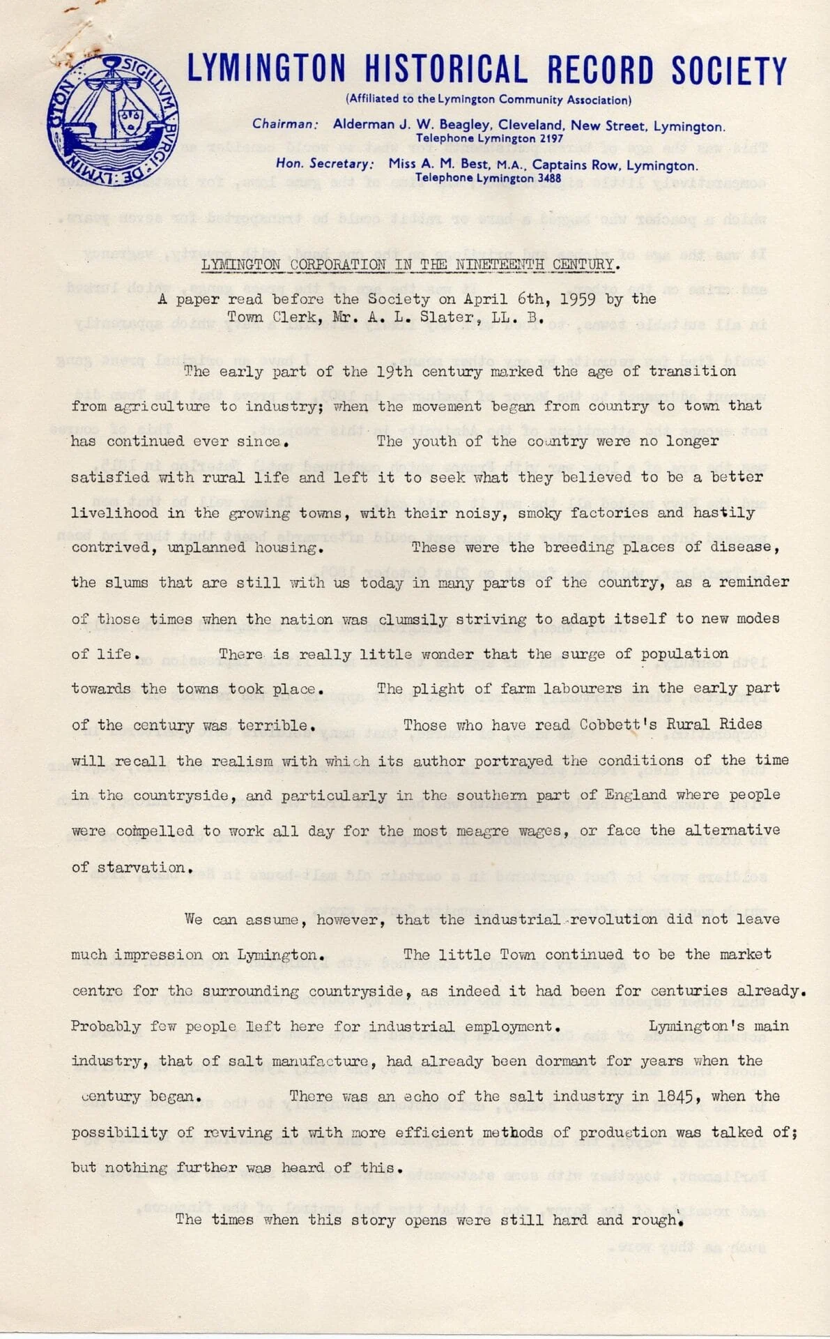 paper on Lymington corporation