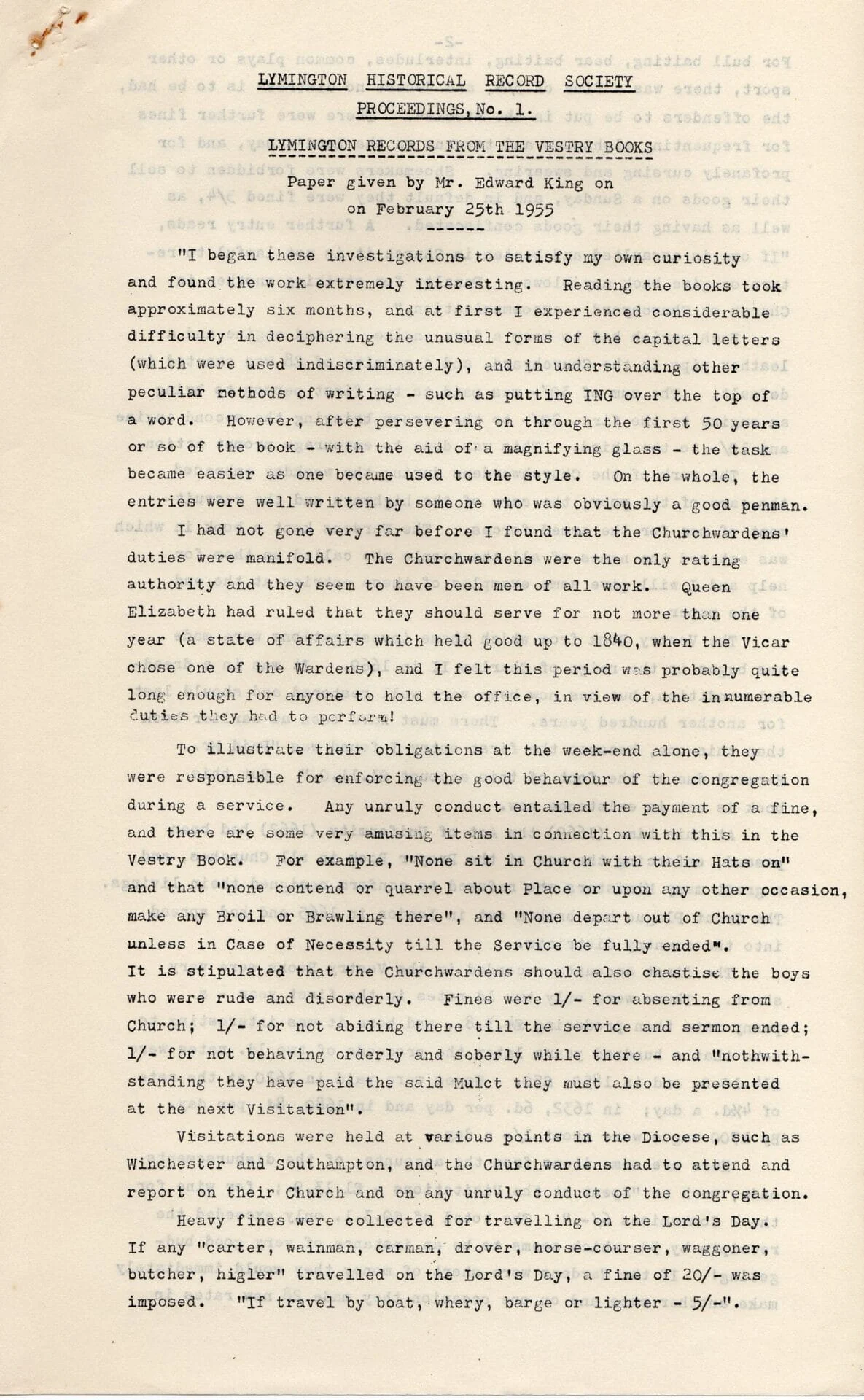 paper on Lymington vestry
