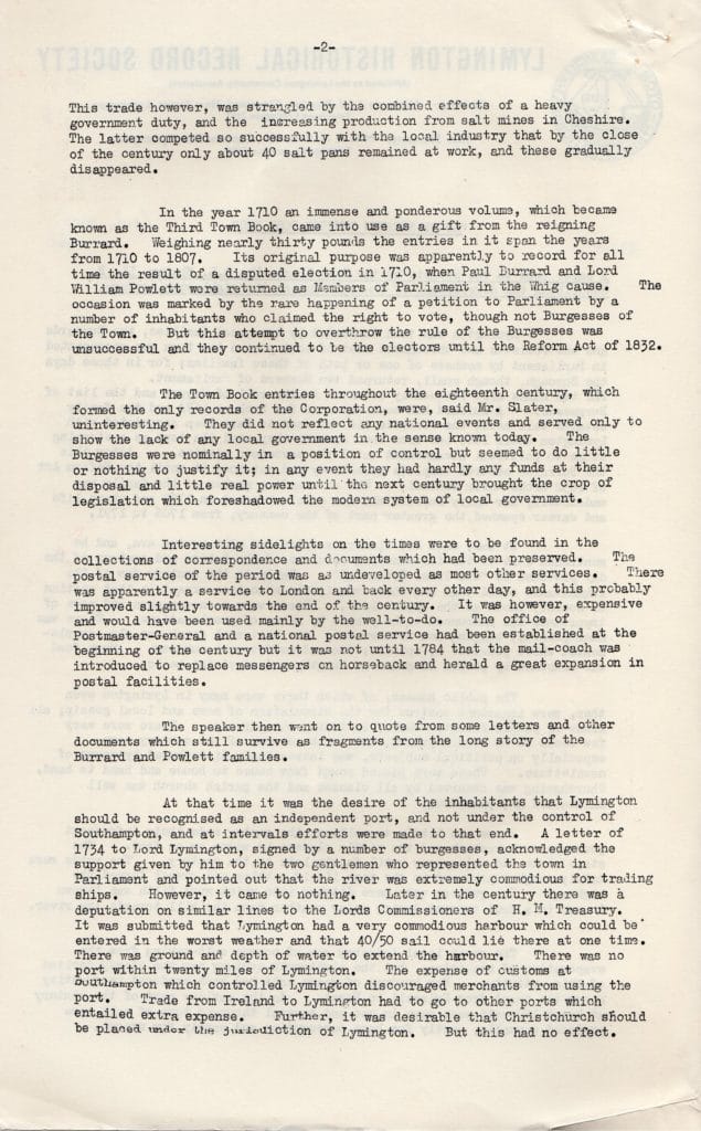 Typewritten page describing the decline of heavy woollen cloth production in England, noting impacts of foreign wool and trade policies, with dense paragraphs and section headings; no images or illustrations present.
