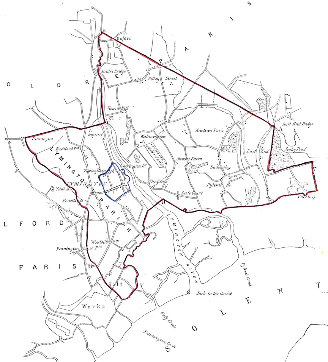 Electoral boundaries of the Lymington borough in 1832