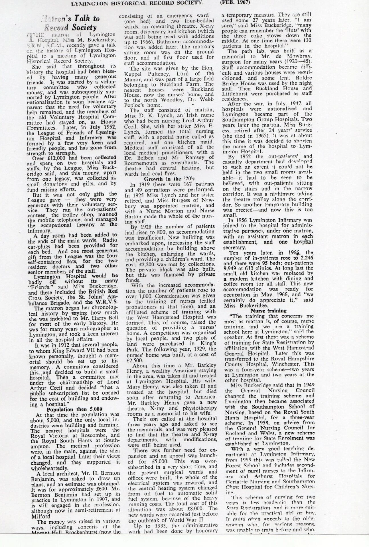 paper on Lymington Hospital