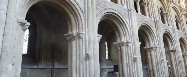Norman stonework in Christchurch Priory nave