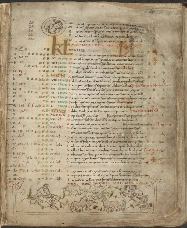 The month of May, from an Anglo-Saxon, 11th century calendar