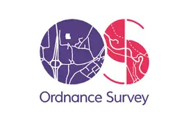 The Ordnance Survey logo, featuring the letters O and S with map lines and symbols inside each letter, and the text Ordnance Survey below in purple.